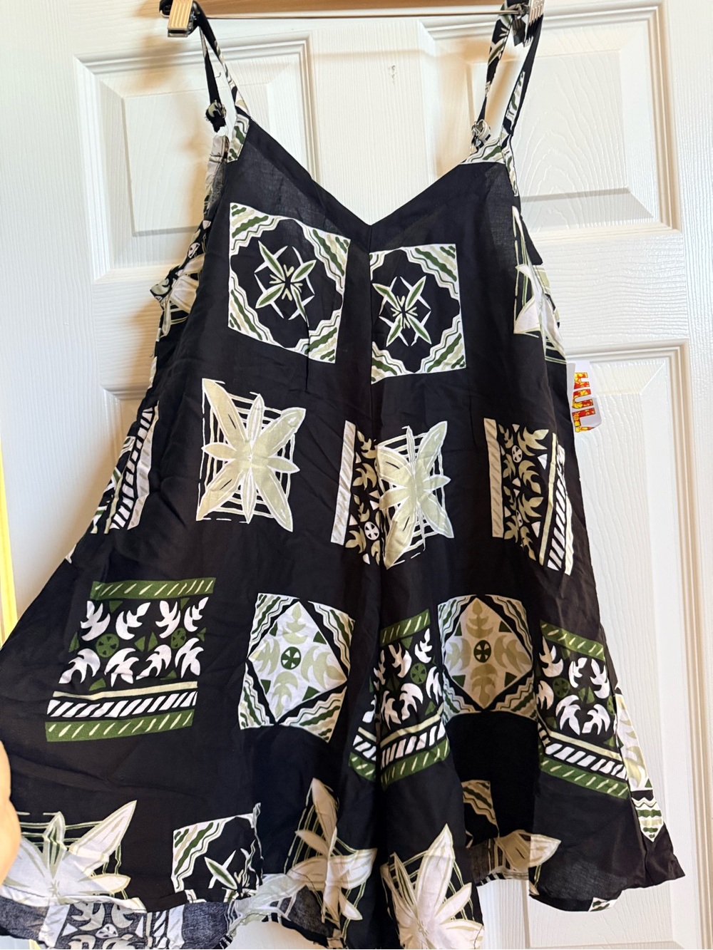 Hula Bay of Honolulu 'Hi Minei' Romper in Black, Green, White, Local Tapa Print